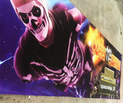 Banner displaying an animated skeleton figure in a dynamic pose, with "HAPPY BIRTHDAY" in bold red and orange letters beside the name "Christian" and the handle "spaceninja 28.